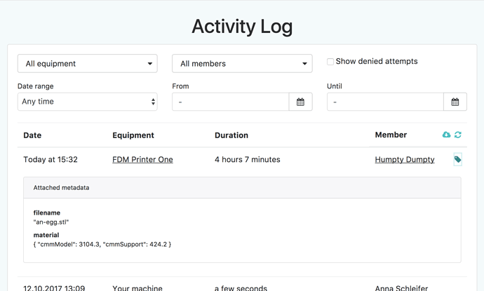 Activity log metadata