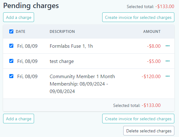 Pending Charges Page